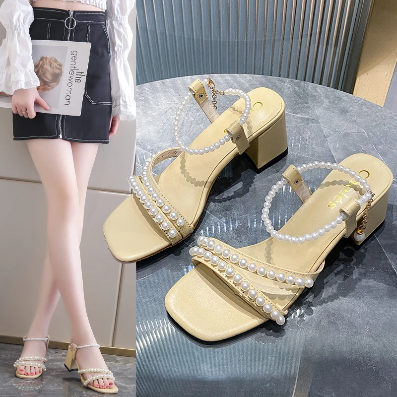 

High Heel Sandal for Women 2022 Summer Buckle Strap Large Size Clear Shoes Suit Female Beige Open Toe All-Match Espadrilles Plat