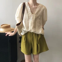 womens sexy shirts summer beautiful lace blouse office lady elegant thin cutout outwear tops short sleeves chic streetwear