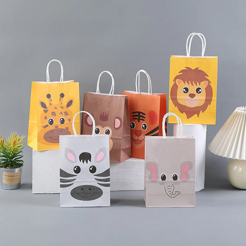 

12Pcs Cartoon Animal Paper Gift Bag With Handle Kid Birthday Portable Favor Gift Packaging Tote Bag Baby Shower Party Decoration