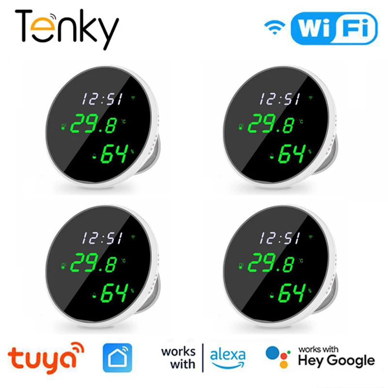 

Tuya WiFi Smart Temperature And Humidity Sensor With LCD Screen Display Alarm Push Smart Life Control Support Alexa Google Home