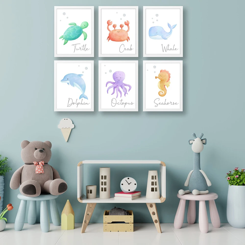 Скандинавский мультяшный постер с морскими животными холст рисунком морского