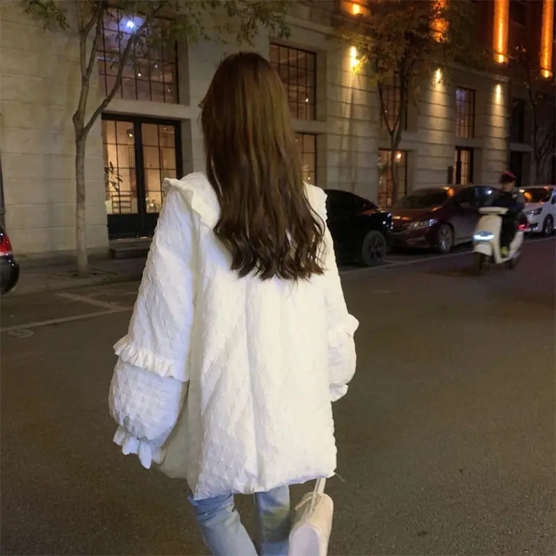 Fashion Parkas Disc Buckle Thick Padded Jacket Super Hot Winter Women's Coat Loose White Down Cotton Coat New Cheap Wholesale
