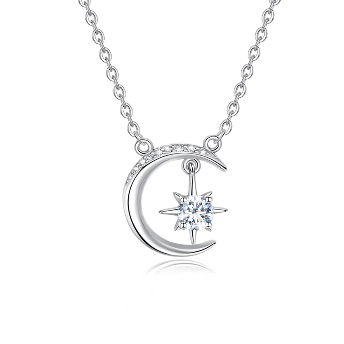 

Szjinao Moon Pendant Necklaces 0.5ct D Color Moissanite 925 Sterling Silver For Woman White Gold Plated Banquet Trend Jewelry