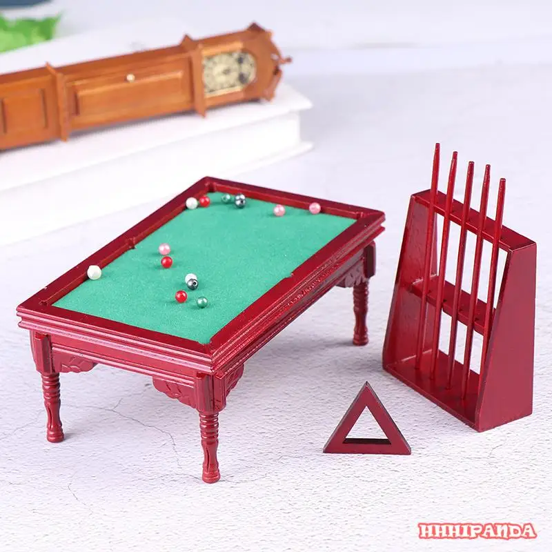 

1Set 1:12 Dollhouse Miniature Mini Billiards Red Wood Pool Table Set Model For Doll House Furniture Model Toy 15*10*6cm
