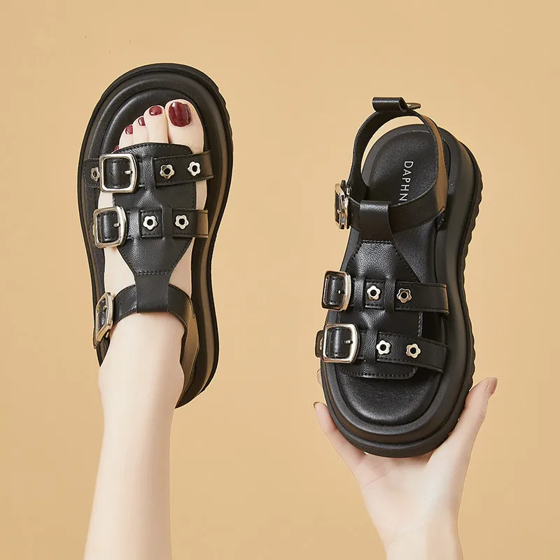 

Сандалии женские на платформе, плоская подошва, римские сандалии, пляжная обувь, кожаные гладиаторы, лето 2022