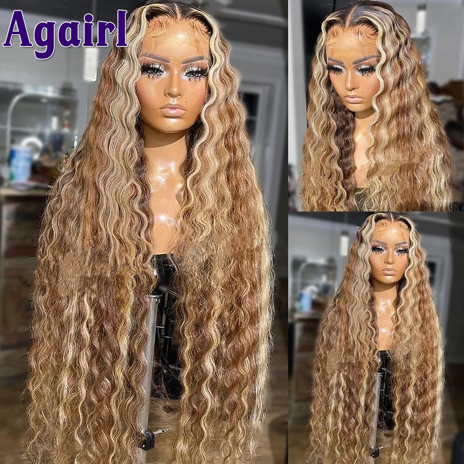 Highlights Honey Blonde 13x6 Lace Front Wig Deep Wave Lace Frontal Human Hair Wigs Pre-Pluck HD Transparent Lace Wigs for Women