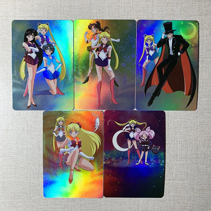 

5Pcs/set 86X59Mm Tsukino Usagi Self Made Gauze Flash Refraction Card Anime Peripherals Collection Cards Gift Toys