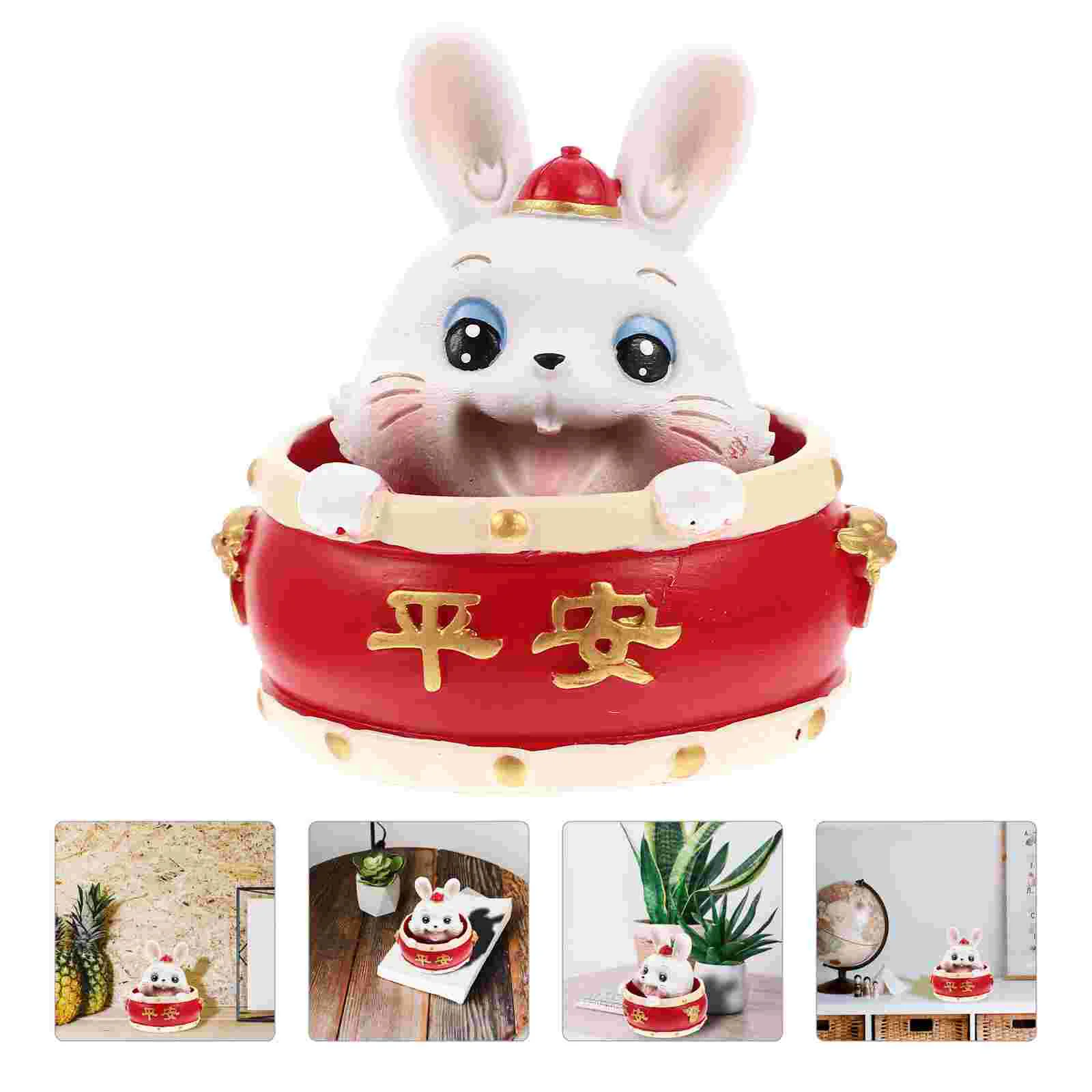 

Rabbit Figurine Toy Car Dashboard Bunny Figurines Zodiac Animal Miniature Feng Decorations Shui Decoration Head Solar Lucky