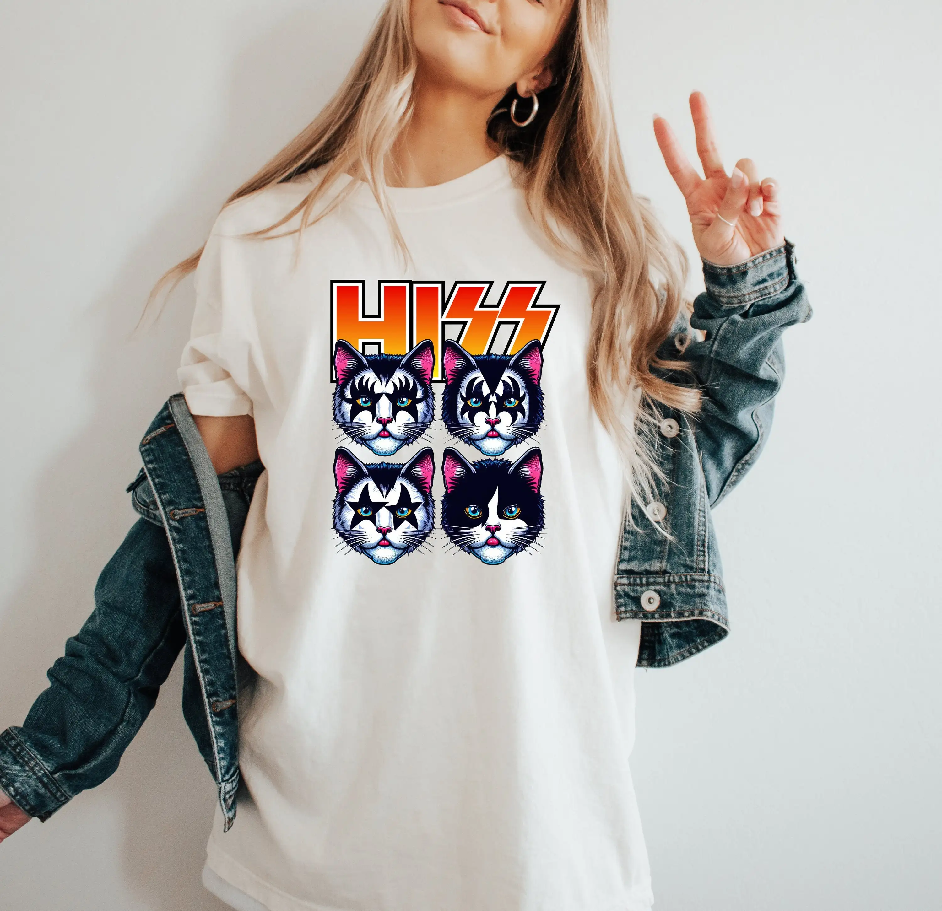 Футболка Hiss Funny Cats Kittens Rock Rockin и рулон для любителей кошек папы мамы музыки