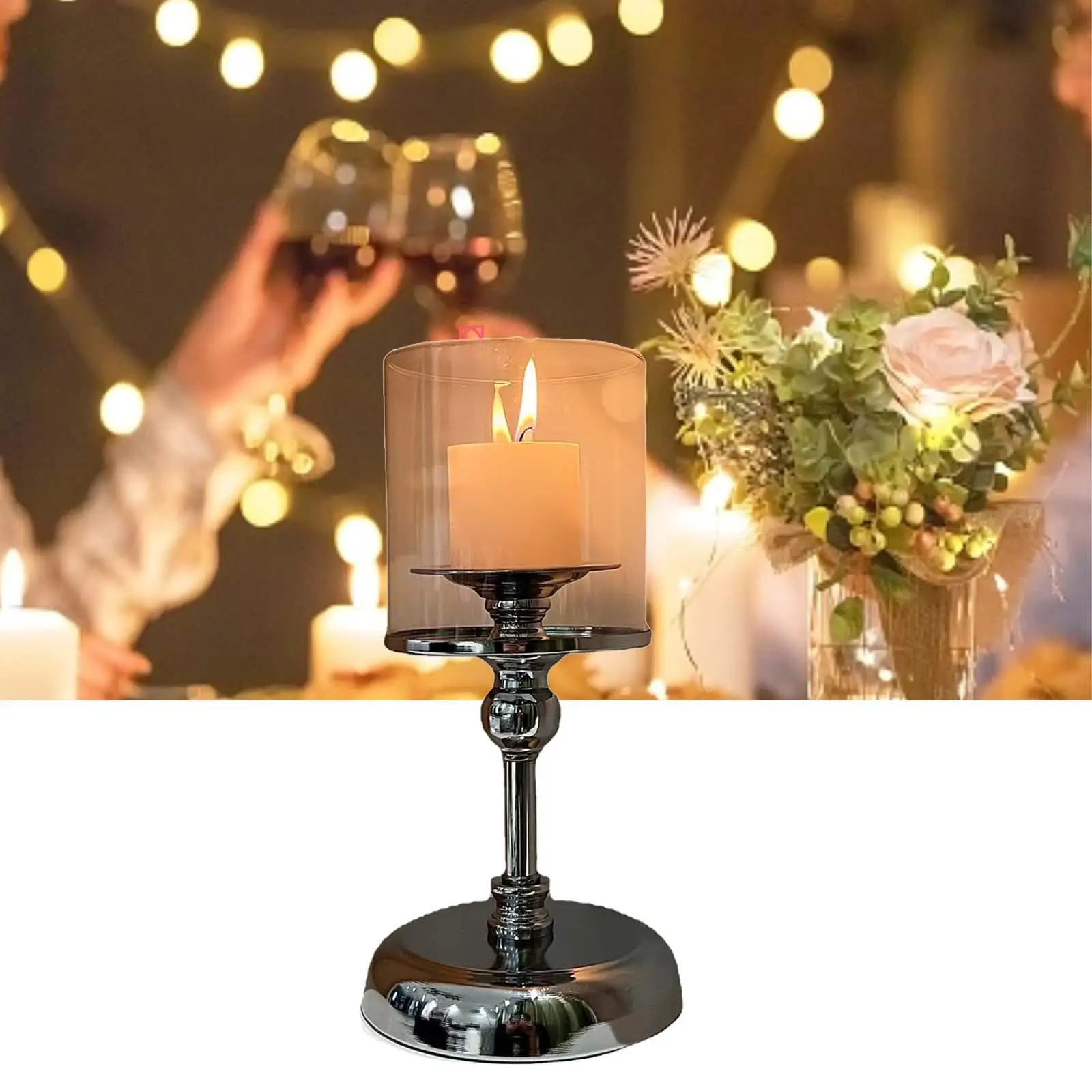 With Glass Screen Cover Candlestick Metal Base For Wedding, Party, Fireplace Sturdy Centerpieces Decorative Modern