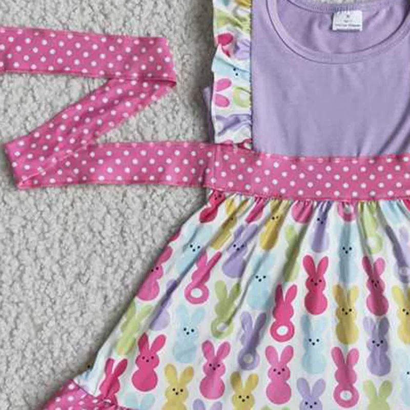 Детское летнее платье на бретельках с принтом кролика