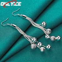 925 sterling silver frosted smooth multi bead drop earrings women fashion glamour christmas party wedding engagement jewelry