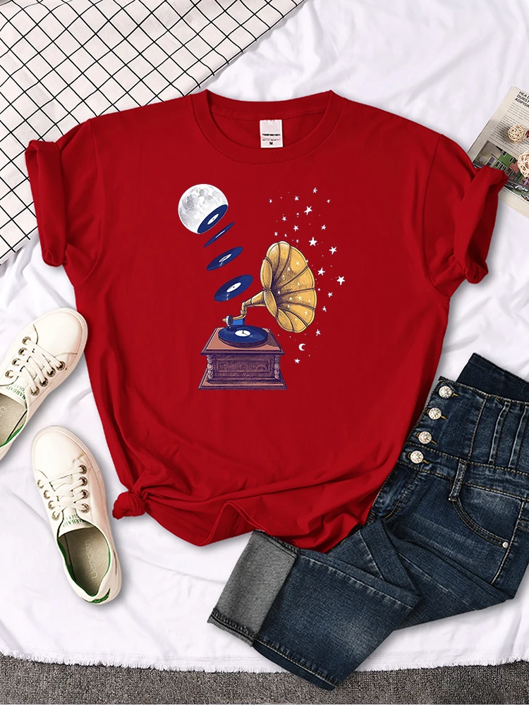 

Moon Music Printing Women T Shirts Fashion Oversize Top o-neck T-shirts Classic Tee Summer Spring Spring Leisure Female T-shirt