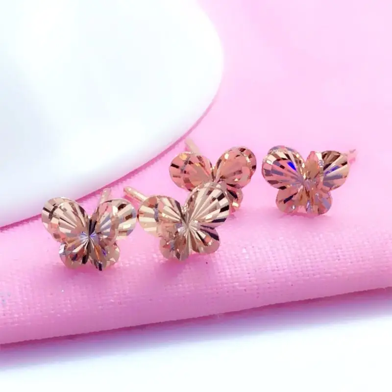 Новинка 585, фиолетовые золотые Новые блестящие серьги-бабочки для женщин, двухслойные милые и изысканные вечерние ювелирные изделия из розового золота 14 к