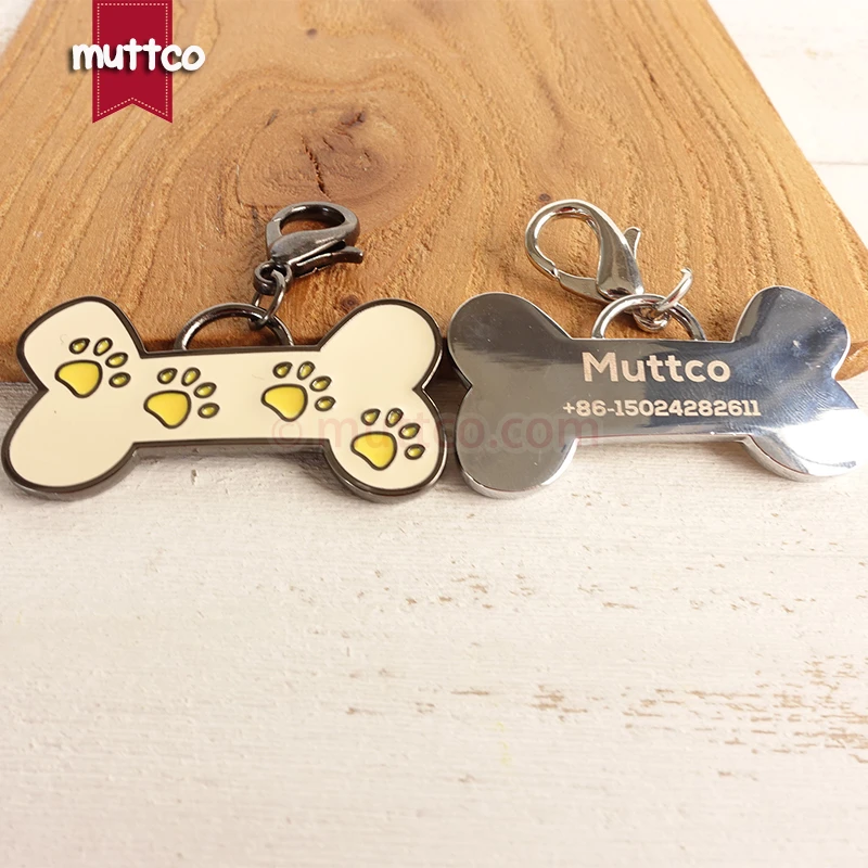 

Laser lettering record pet information bone print shape high quality zinc alloy dog id tag 2 colours