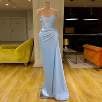 sky blue prom dress sleeveless trumpet pleated sweetheart formal party dresses 2022 mermaid backless modern wedding evening gown