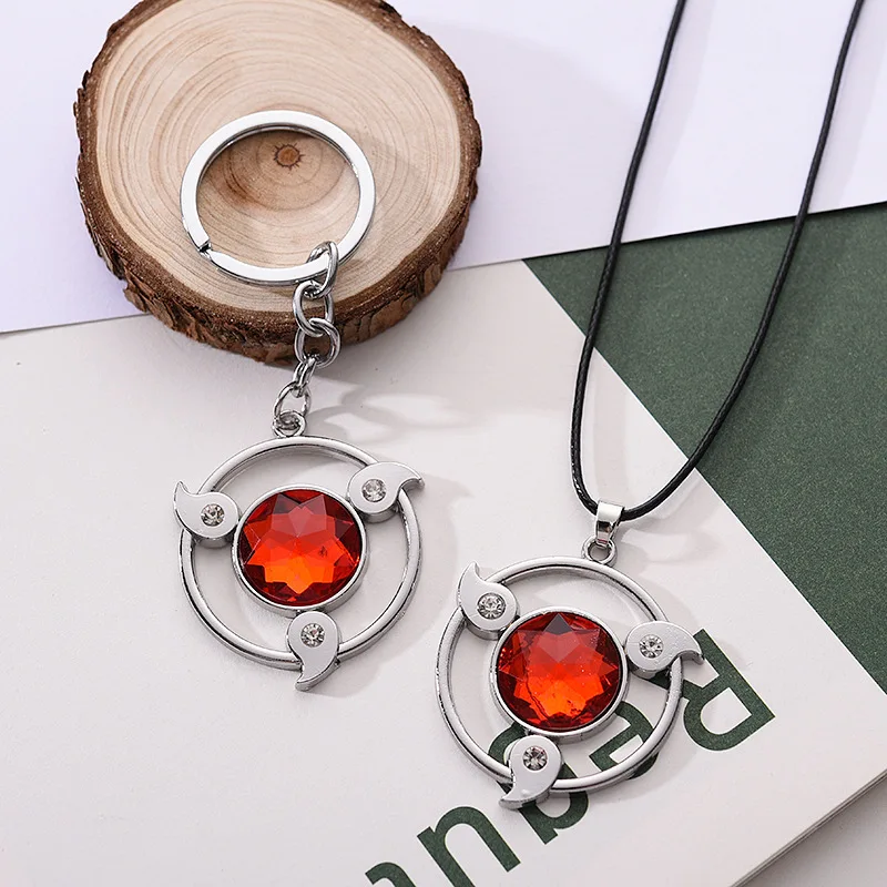 

New Narutos Anime Cosplay Necklace Keychain Uchiha Sasuke Sharingan Necklace Key Ring Earrings Cartoon Jewelry Men Chain Gift