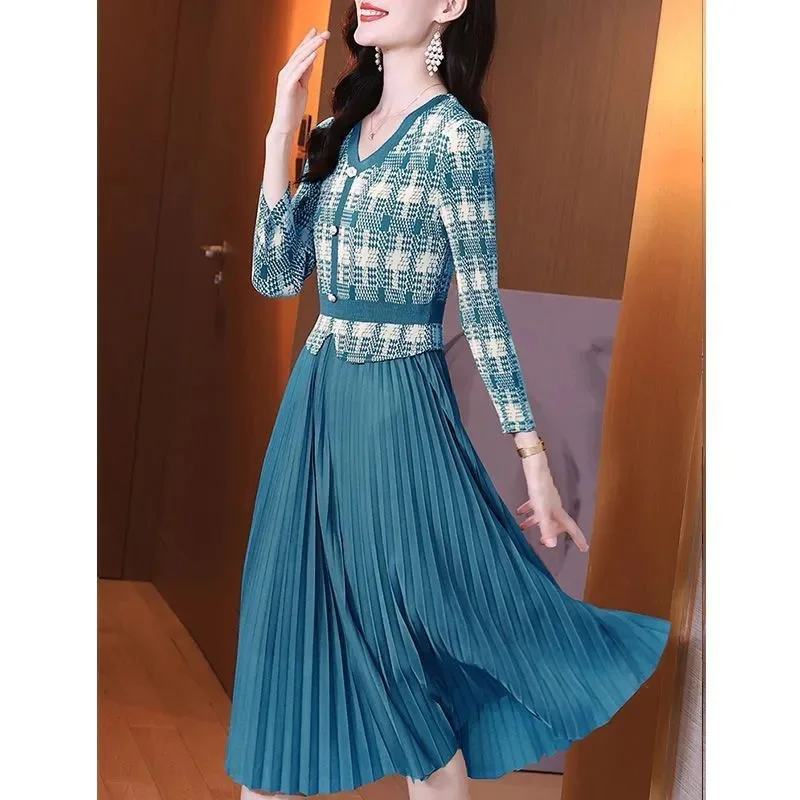 Платье женское из двух частей с длинным рукавом Модный плиссированный сарафан в