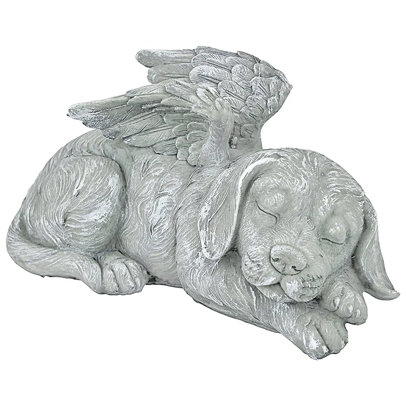 

Dog Angel Pet Memorial Tombstone Marking Carved Statue, Resin, Stone Finish