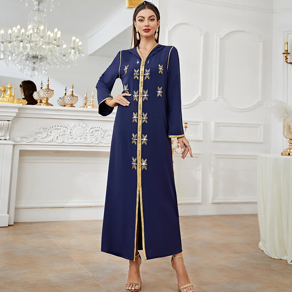 Djellaba Moroccan Handwork Diamonds Abaya Dubai Saudi Jalabiya Arabian Party Evening Gown Islamic Kaftan Eid Muslim Dress Women