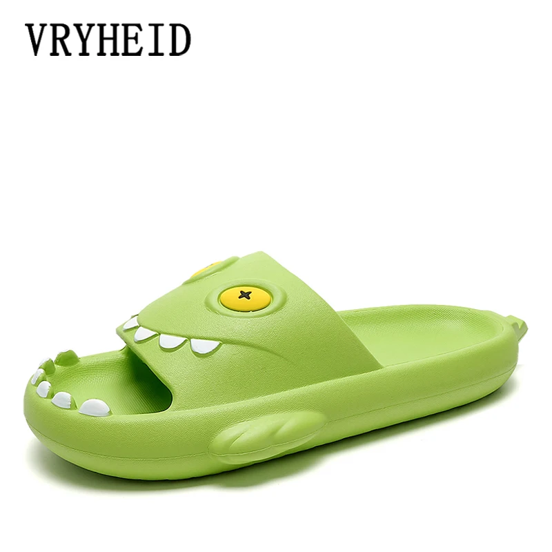 

VRYHEID Unisex Couples Slippers Men Women Summer Beach Shoes Light Non-slip Casual Home Cartoon Lovely Shark Shape Slides EVA