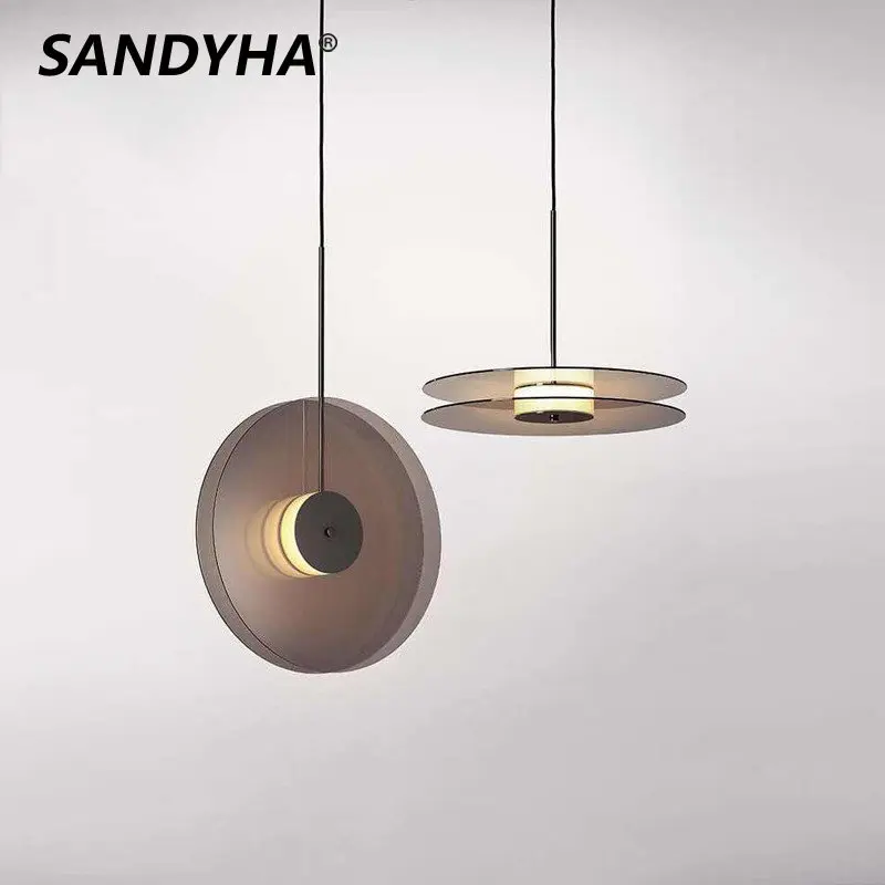 

SANDYHA Pendant Light Modern Minimalist Record Chandelier Glass Led Lamp for Bedside Dining Room Lamparas Colgantes Para Techo