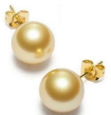 

Free shipping HOT AAA+10MM NATURAL SOUTH SEA GENUINE GOLD PEARL EARRING new Tibetan gold