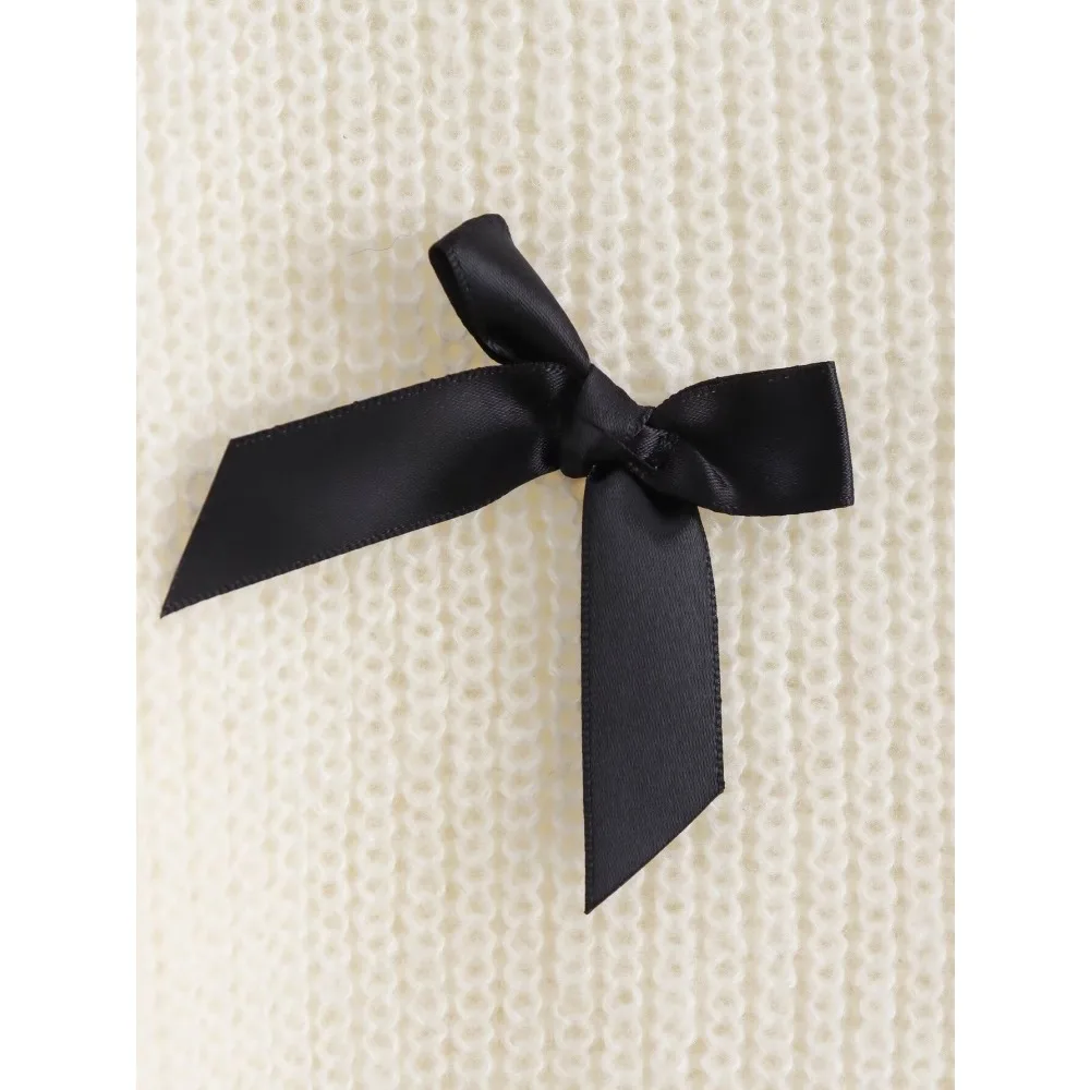 Женский винтажный свитер с коротким рукавом круглым вырезом и бантом