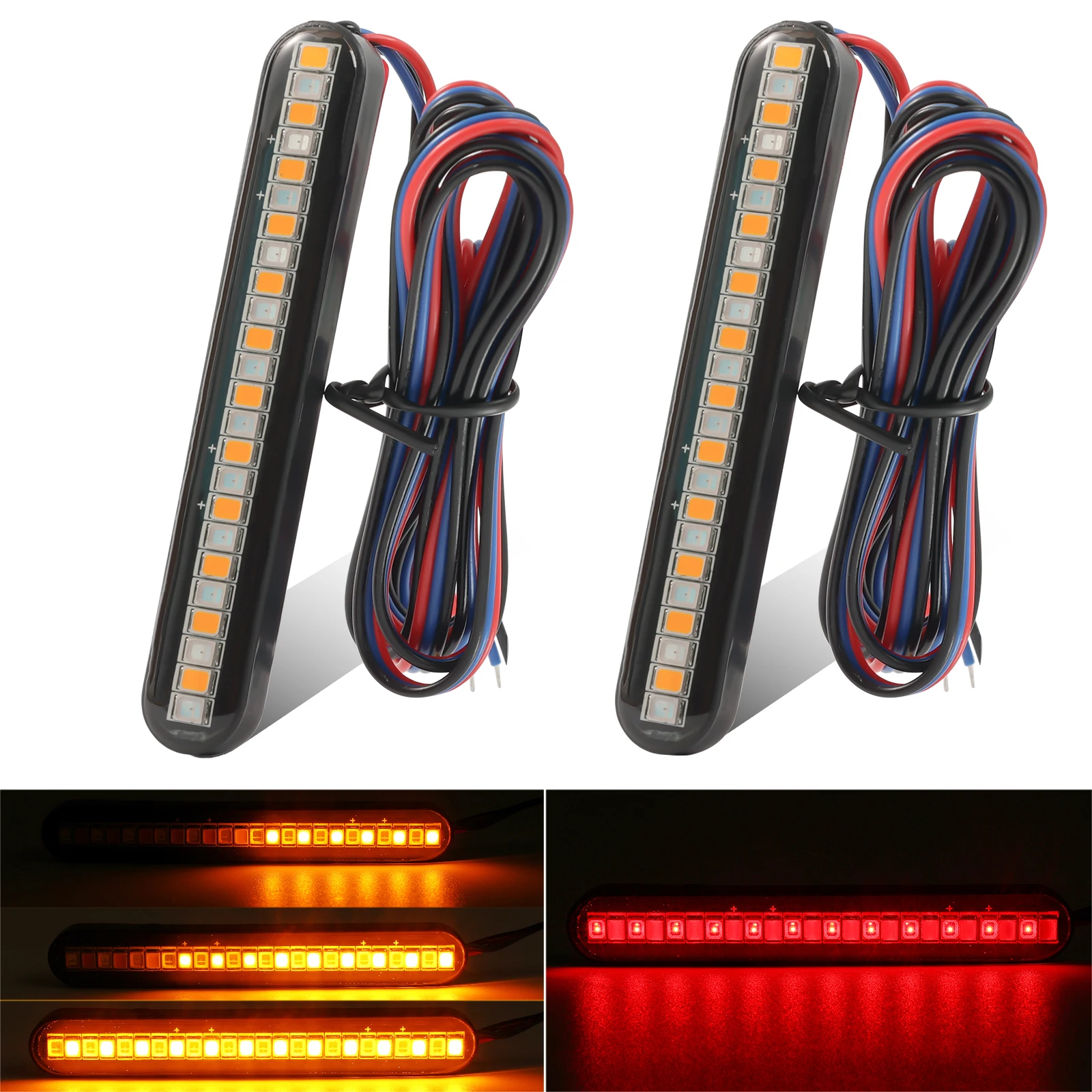 

24LED указатель поворота мотоцикла, полоса света номерного знака с проточной водой, 12 В, двухцветный светодиодный задний стоп-сигнал, задние индикаторы