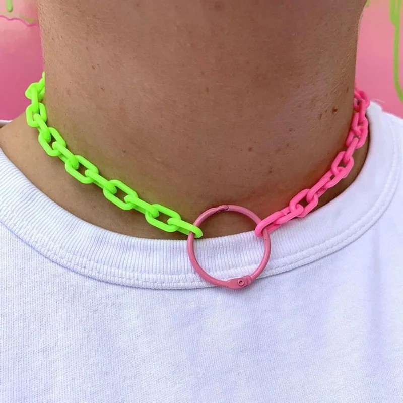 

Big circle pastel gothic choker necklace for teenage girls eboy resin chain necklace y2k jewelry accessory grunge punk jewelry