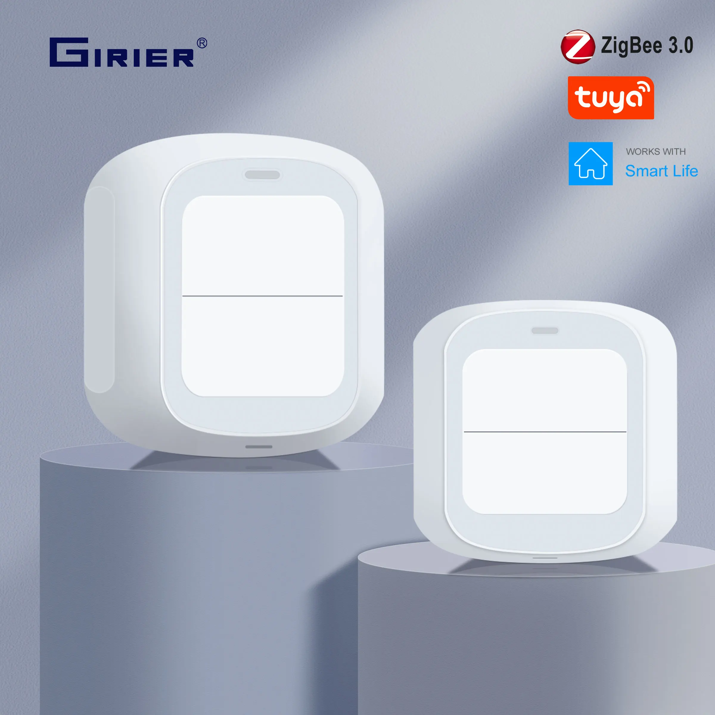 

GIRIER Tuya ZigBee/WiFi Smart Scene Switch 2CH Wireless Smart Home Button Remote Controller for Automation Scenario Hub Required