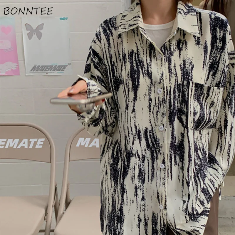 

Shirts Women Tie Dye Casual Spring Gentle Korean Style Soft Retro Streetwear Chic All-match Design Ulzzang Female Cozy Hot Sale