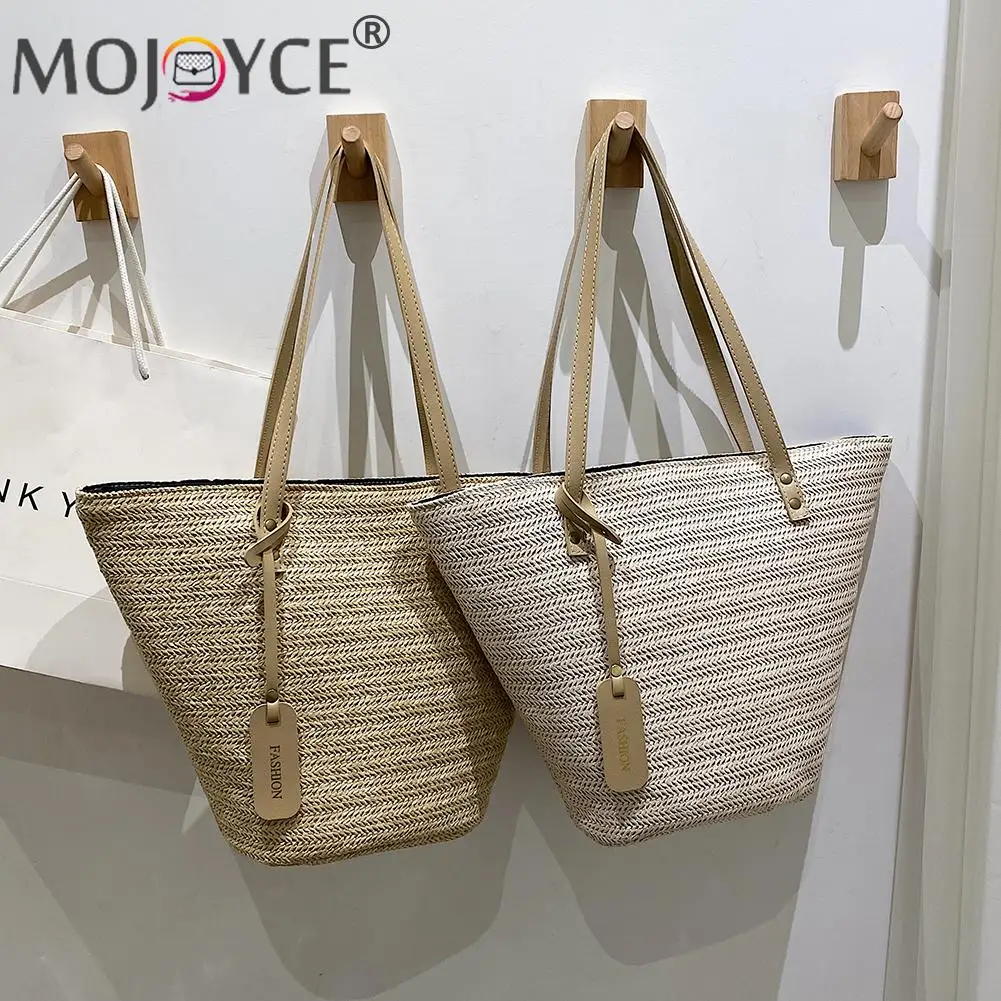 

Пляжная соломенная плетеная сумка на плечо для женщин и девушек, праздничные дорожные тоуты, повседневные дорожные сумочки для женщин, лето