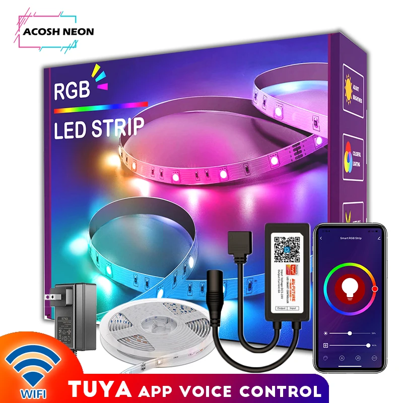 TUYA RGB LED Strip Lights With Voice Control 16.4/32.8/49.2/65.6FT smart flexible waterproof led strip lights for christmas room
