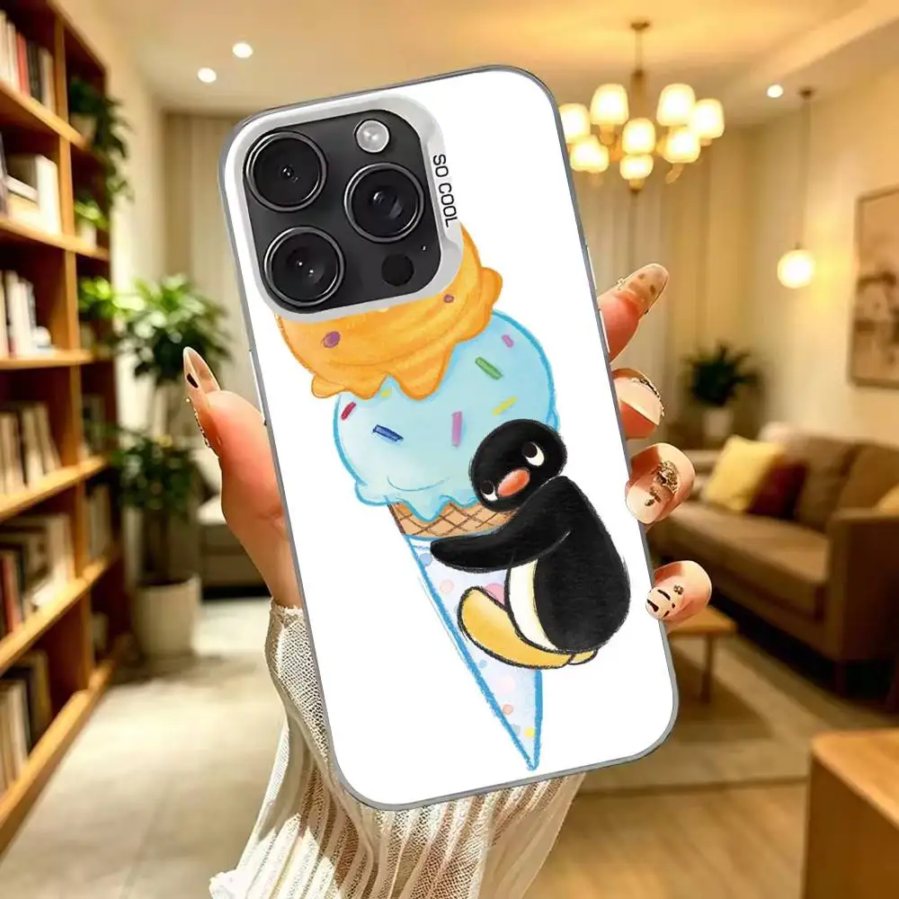 Милый мультяшный чехол для телефона с Пингусом для iPhone 17, 16, 15, 14, 13, 12, 11 Plus, Pro Max, XS, цветное серебряное покрытие (art.: 3920dbfdaabd8) - 3920dbfdaabd8