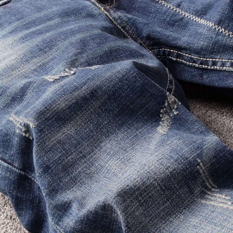 Fashion Casual Men Jeans Retro Blue Stretch Slim Fit Ripped Jeans Men Trousers Embroidery Designer Vintage Denim Pants Hombre