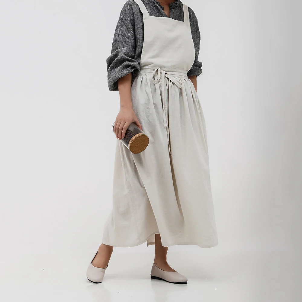 

1 PC Kitchen Apron, Japanese-style Simple Aprons for Women, For Kitchen Cooking, Cotton Linen Fabric ,Adjustable Bib