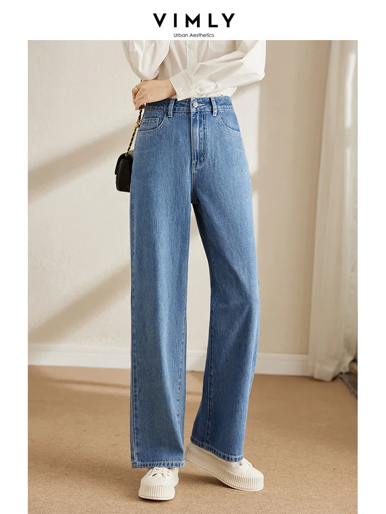

Vimly Wide Straight Leg Jeans for Women 2022 Vintage Fashion High-waiste Spring and Autumn Long Pants Bottoms 70636