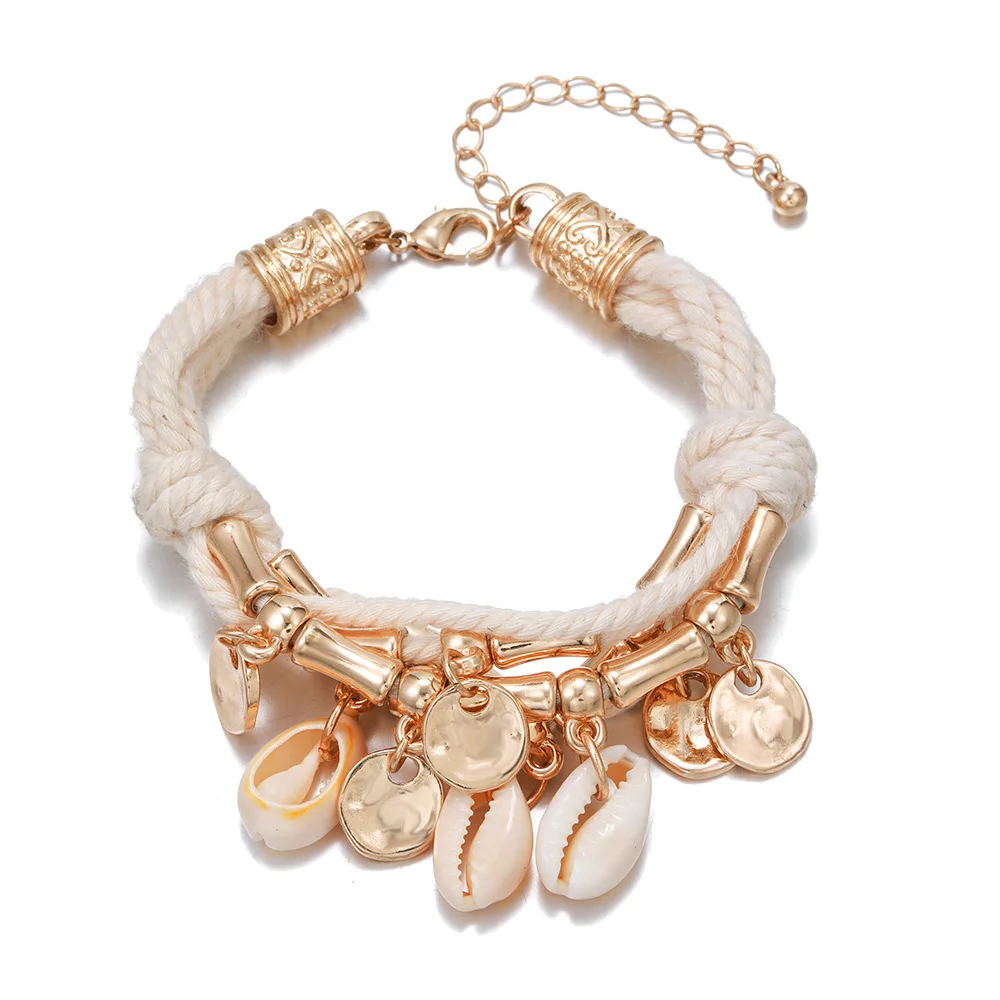 

Handmade Bohemia Shell Beads Braided Gold Bracelet Bangles for Women Beach Accessories