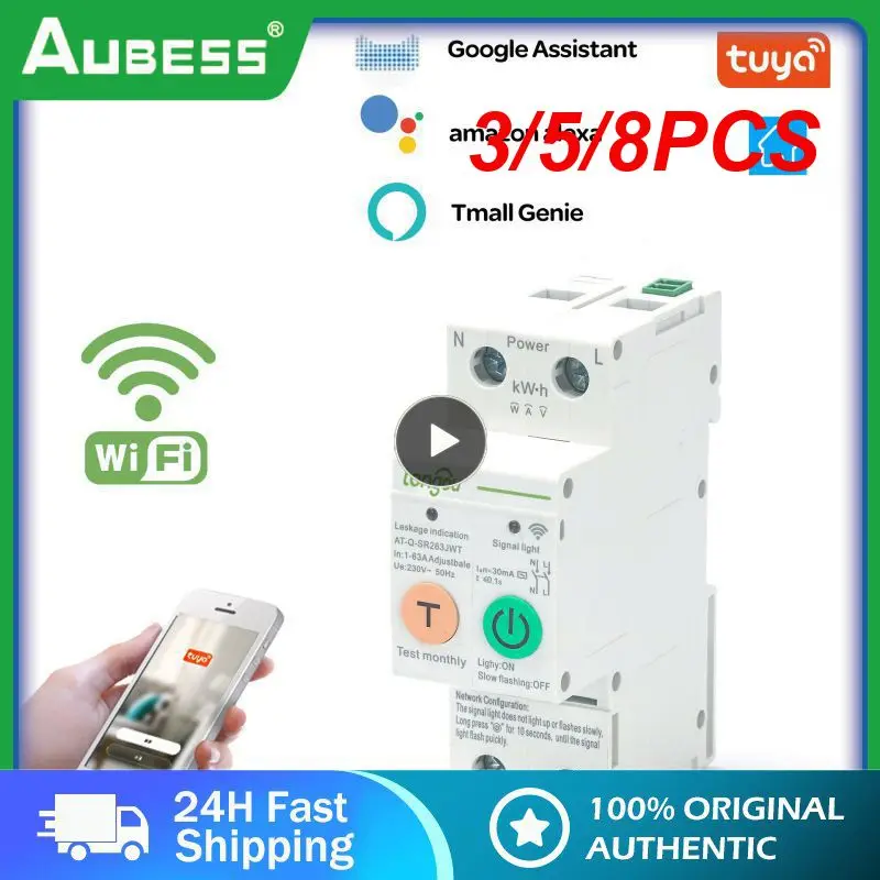 

3/5/8PCS Ac100-280v Timer Smart Energy Meter Remote Control Circuit Breaker 1-63a Adjustable 2p Tuya Wifi Smart Energy Meter