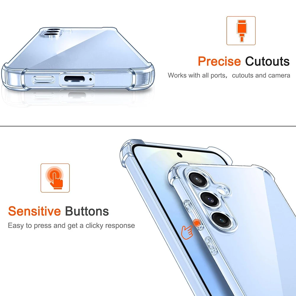 Фото Толстый противоударный чехол для Samsung S25 S24 S23 S21 Fe S22 Ultra A17 A56 A16 A36 A55 A35 A15 A54 A14 A34 A53 A33 Прозрачный чехол №4
