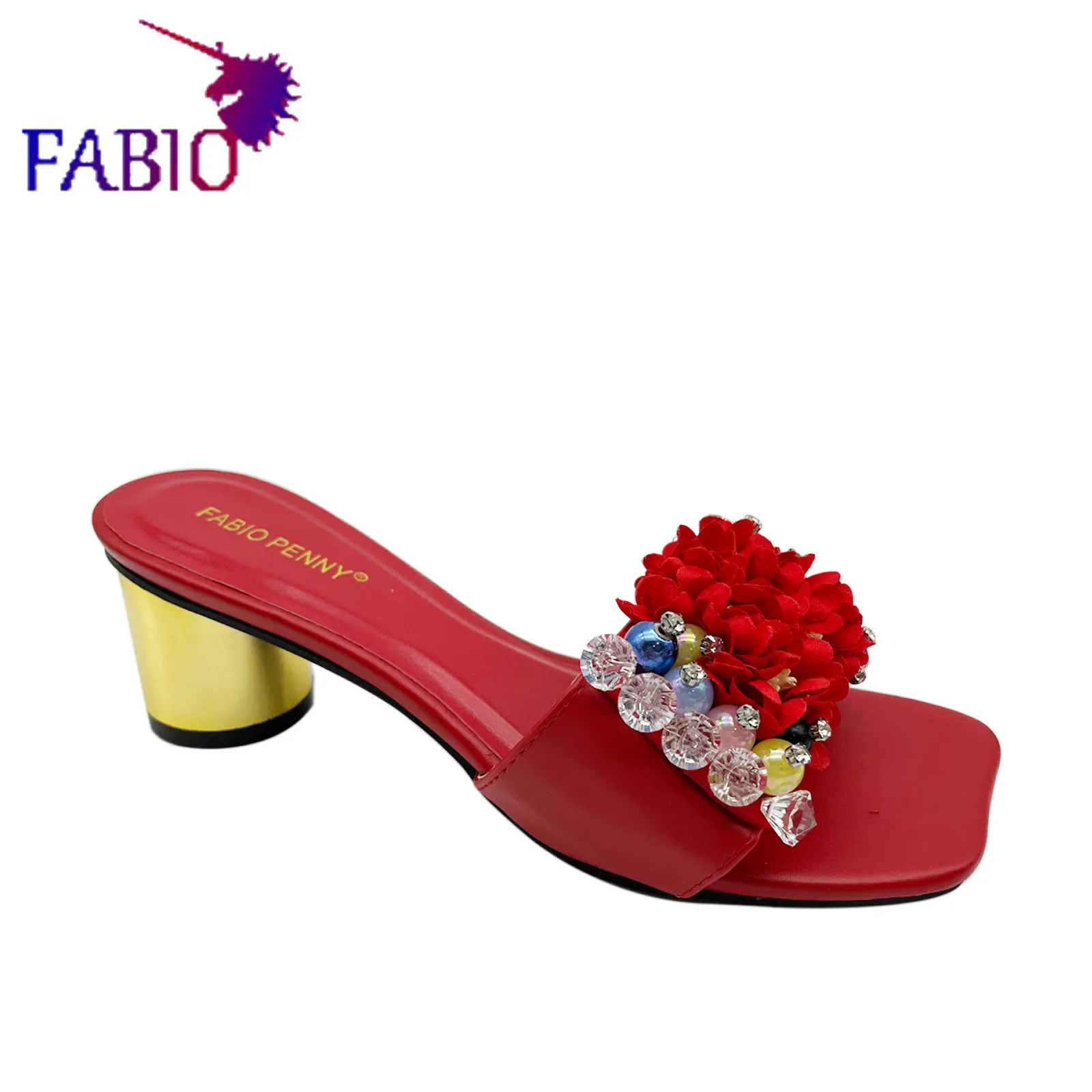 

Summer handmade shoes with golden heel fashionable and elegant women's evening slippers