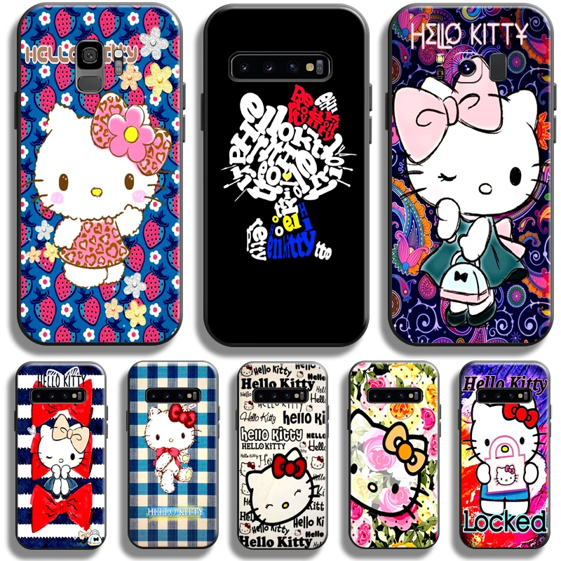 

Cartoon Hello Kitty For Samsung Galaxy S10 S9 S8 Plus S10 5G S10 Lite S10E Phone Case Back Soft Black Liquid Silicon