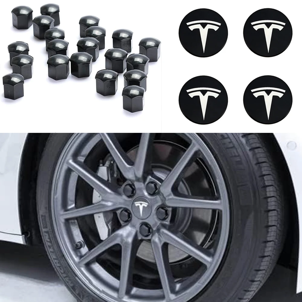 

Wheel Center Hub Cap Kit for Tesla Model 3 18" & Model Y 19"Wheels (4 Hub Center Cap + 22 Lug Nut Cover) Silver Tesla Accessorie