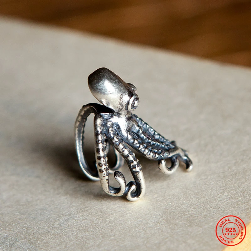 

MKENDN Ocean Style S925 Big Octopus Ear Cuffs Vintage Ear Bone Clip Earrings For Women Men No Piercing Fake Cartilage Earrings