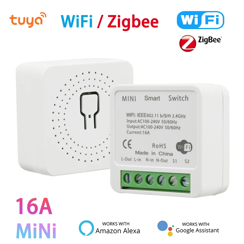 

16A TUYA WiFi Zigbee мини-переключатель, Приложение Smart Life Remote Timing 2-Way Control, модуль DIY, работает с Яндекс Алиса Алекса Google Home