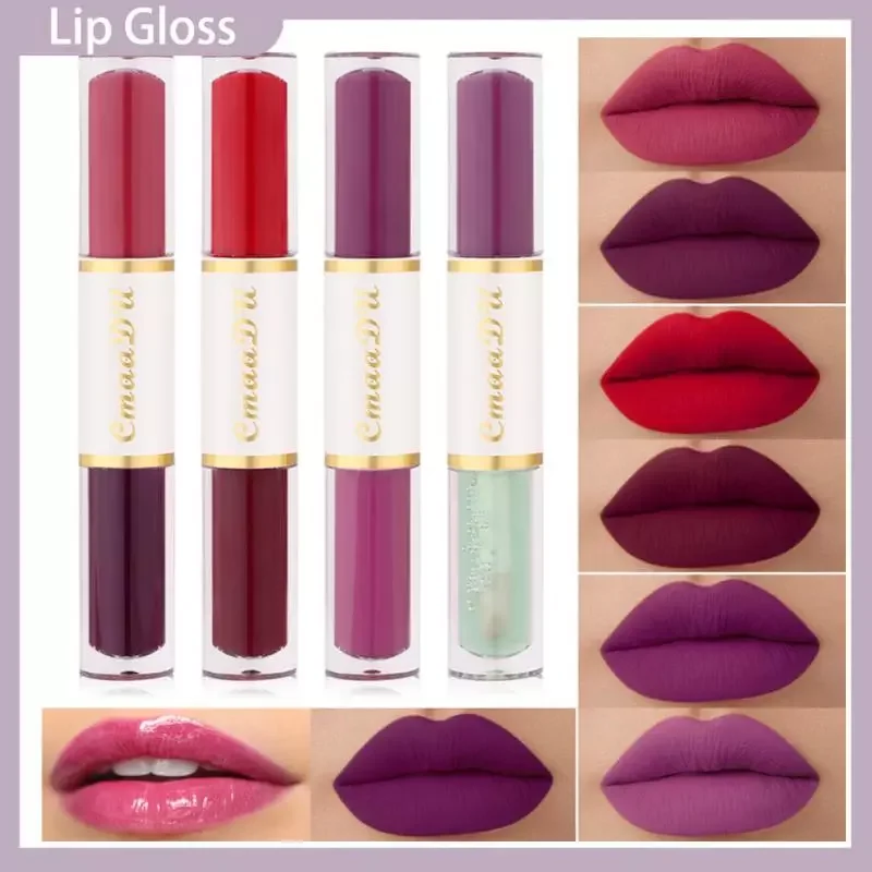 

NEW Double Head Lip Gloss Set Waterproof Matte Velvet Lipstick Non-stick Cup Sexy Red Lip Tint Women Lip Glaze Makeup Cosmetics