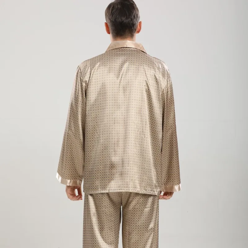 Home Comfort Men Nightwear Euro/US Size Long Sleeve Pajamas Sleeping Housewear Silk Pajamas for Men Sleepwear Mens Pajama Set