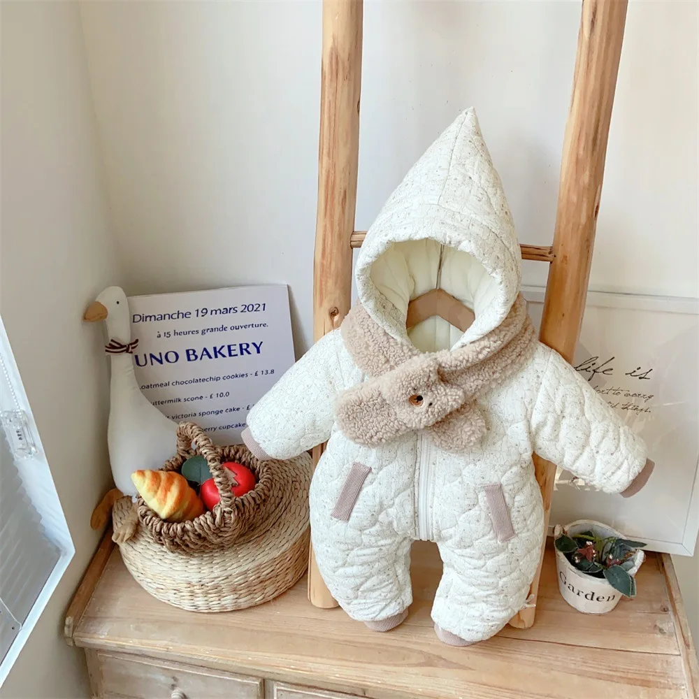 Корейский зимний комбинезон с капюшоном для маленьких девочек повседневный