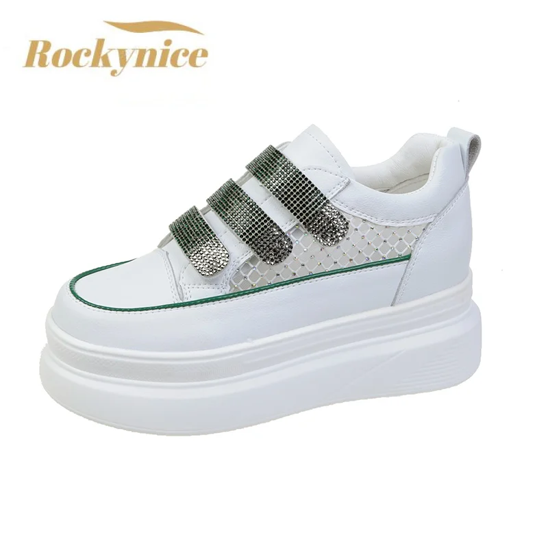 

Women Mesh Casual Shoes 7.5CM Summer Platform Sneakers Fashion Hollow Breathable Chunky Shoes Wedge Heels Bling Sneakers Woman